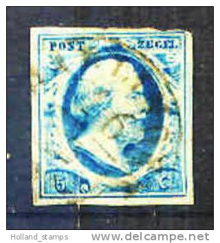 1852 Koning Willem III 5 Cent BLAUW NVPH 1 * Periode 1852  Nederland  Nr. 1 Gebruikt  (69) - Oblitérés