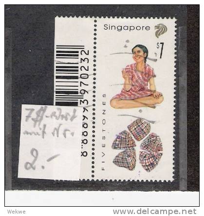 Spez119/  SINGAPUR - 7 $-Wert Mit Nummer, National Kostum, 7 Steine, 7 Stones. Strip With Sheet Number - Singapur (1959-...)