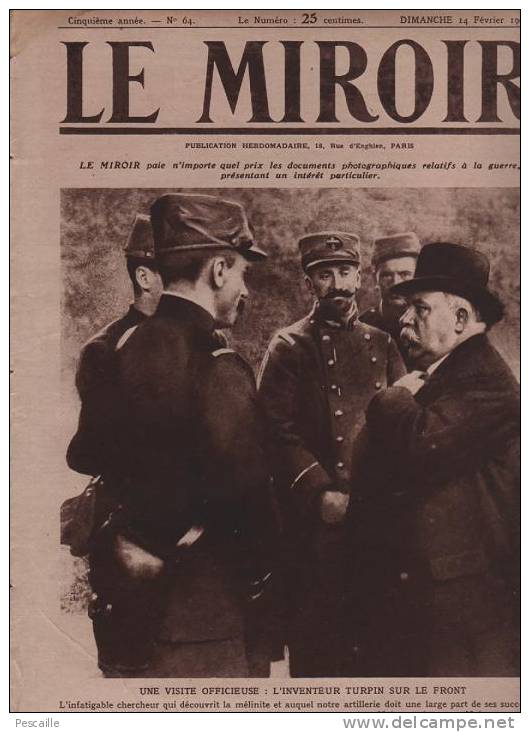 64 LE MIROIR 14 FEVRIER 1915 - TURPIN - GARE ARRAS - BLANGY - LODZ - LILLE - ARGONNE - SCHEFFER PEINTRE - CHARLEVILLE - Testi Generali