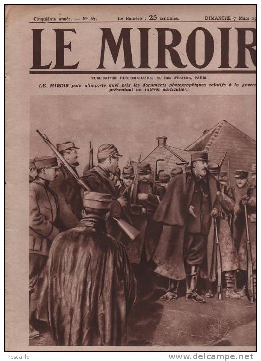 67 LE MIROIR 7 MARS 1915 - THEODORE BOTREL - OOSKERKE - CREVIC - TRAUBACH LE BAS - THANN - ADOR CROIX ROUGE GENEVE - THE - Testi Generali