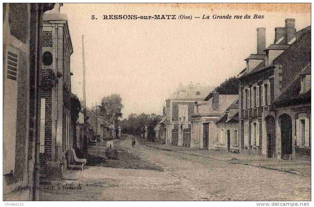 60 RESSONS SUR MATZ Rue Du Bas  Beau Plan Animé  1916 - Ressons Sur Matz
