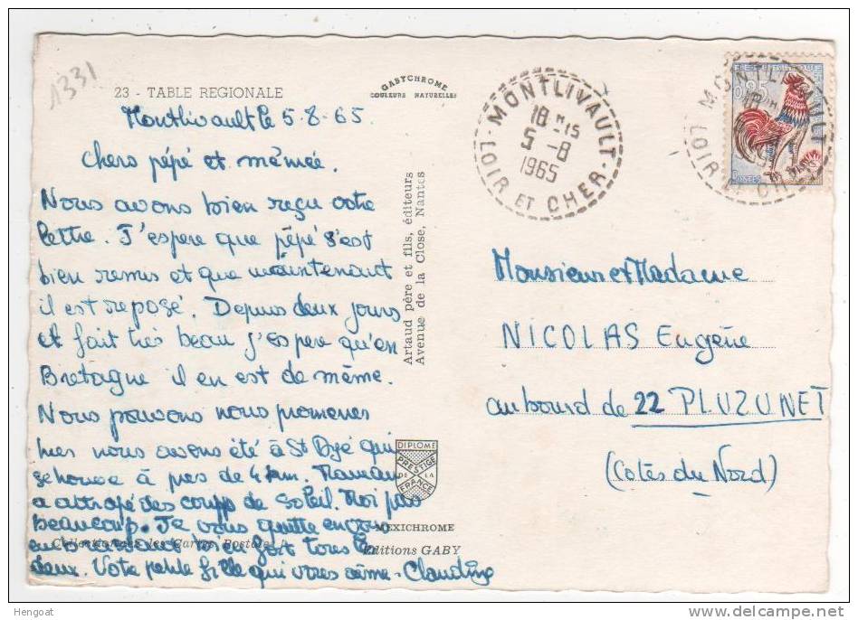 Cachet Rond Pointillé / N°1331 Carte Du 5 8 1965 De Montlivault Loir Et Cher - Covers & Documents