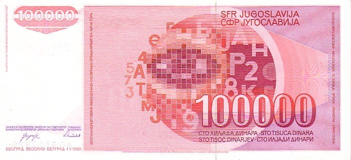 YOUGOSLAVIE   100 000 Dinara   Daté Du 01-05-1989   Pick 97     ***** BILLET  NEUF ***** - Yougoslavie