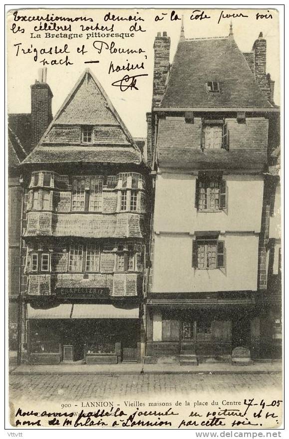 CPA - 22 - LANNION : Vieilles Maisons De La Place Du Centre (circulée, 1905) 2 Scans. - Lannion