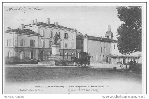 47 )FL) NERAC, Place Marcadieu Et Statue De Henri IV, GENDARMERIE, J Tapie édit - Nerac