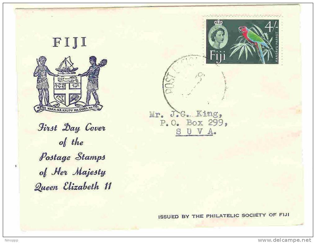 Fiji-1959 QE II Definitive 4 Sh Kandavu Parrot  FDC - Fidji (1970-...)