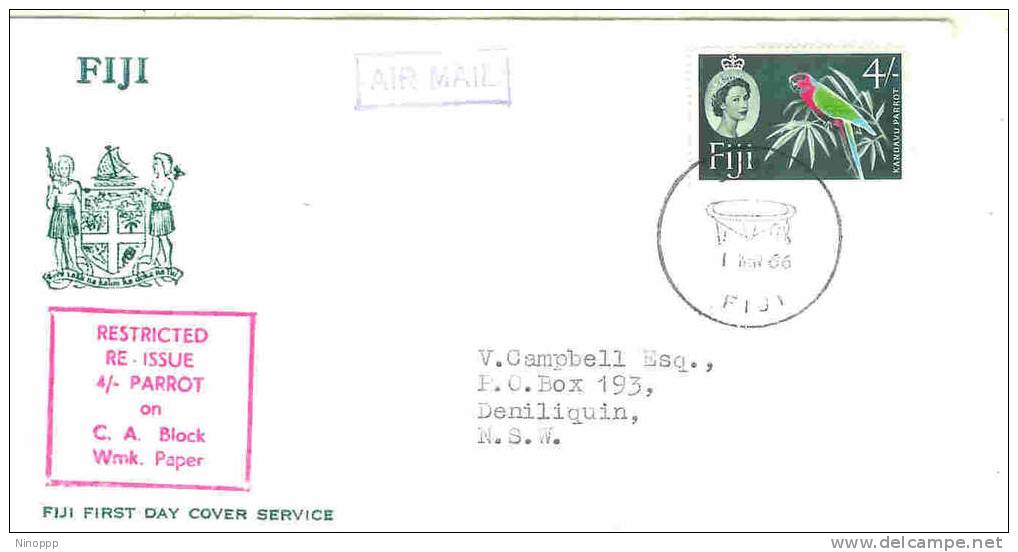 Fiji-1966 QE II Definitives 4 Sh Parrot (1 March) FDC - Fiji (1970-...)