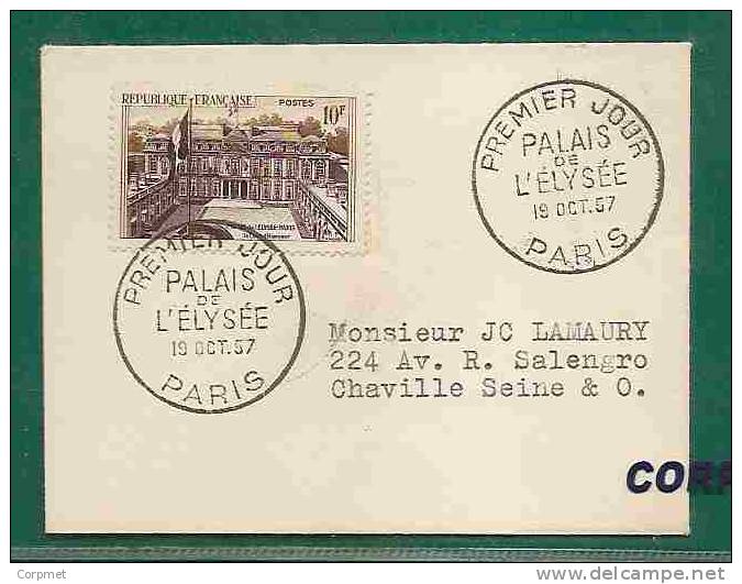 FLAGS - 1957 PALAIS DE L´ELYSEE FRENCH FDC With Stamps At Front At Back - PALAIS With FRANCE FLAG - Enveloppes