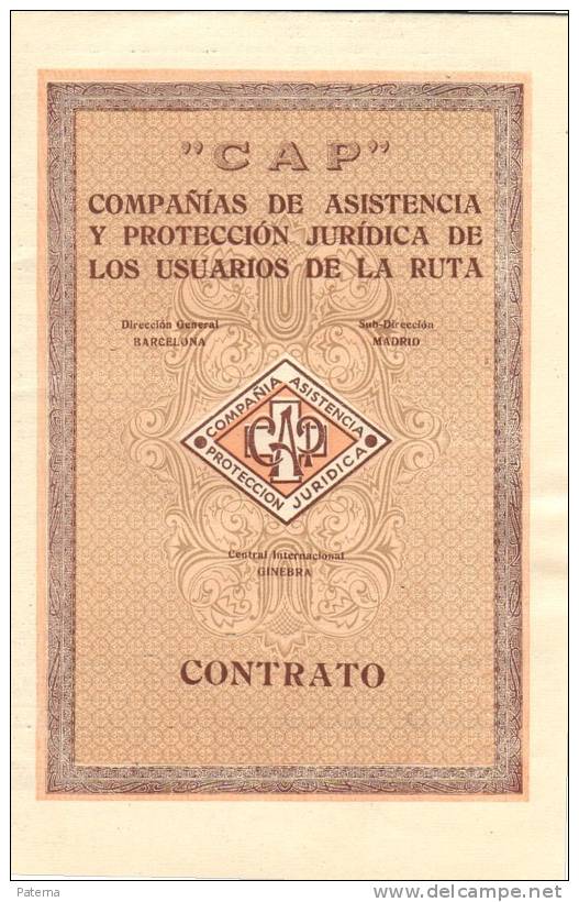 3550  Póliza De Seguros 1947 Compañía CAP, Contrato - Fiscales