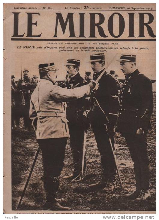 96 LE MIROIR 26 SEPTEMBRE 1915 - REIMS - PAQUEBOT HESPERIAN - BOIS PRETRE - MOUDROS DARDANELLES - BITSCHWILLER BOESINGHE - Testi Generali