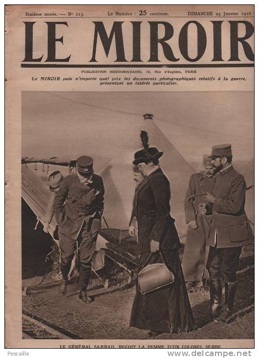 113 LE MIROIR 23 JANVIER 1916 - DURAZZO - KAZVIN - MARINE TURQUE - SALONIQUE - TOULON - MONTENEGRO - GALLIPOLI - - Testi Generali
