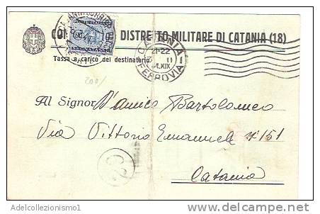 2228)cartollina Con 10c. Segnatasse Da Catania A Città Il 4-2-1941 - Postage Due