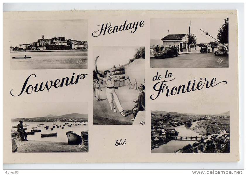 HENDAYE--env 1945-50--Souvenir De La Frontière,Vues Diverses(pelote),csm Pt Format éd Elcé - Hendaye