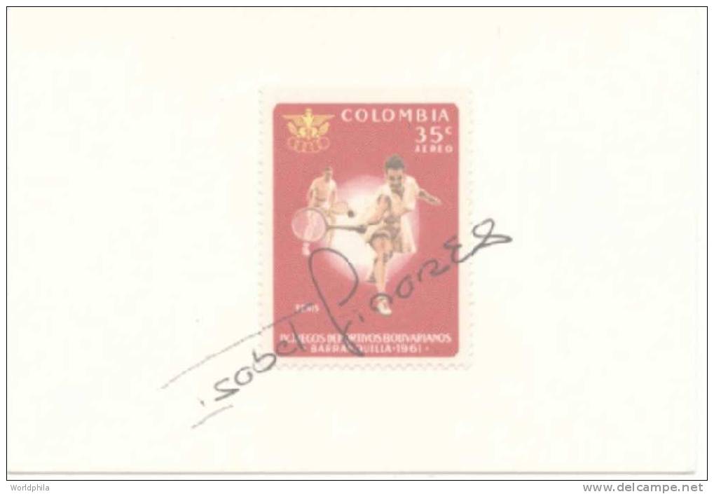Colombia Tennis 1961 Autographed Stamp Sc#C414 On A Card - Tennis