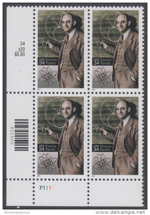 !a! USA Sc# 3533 MNH PLATEBLOCK (LL/P1111/a) - Enrico Fermi - Neufs