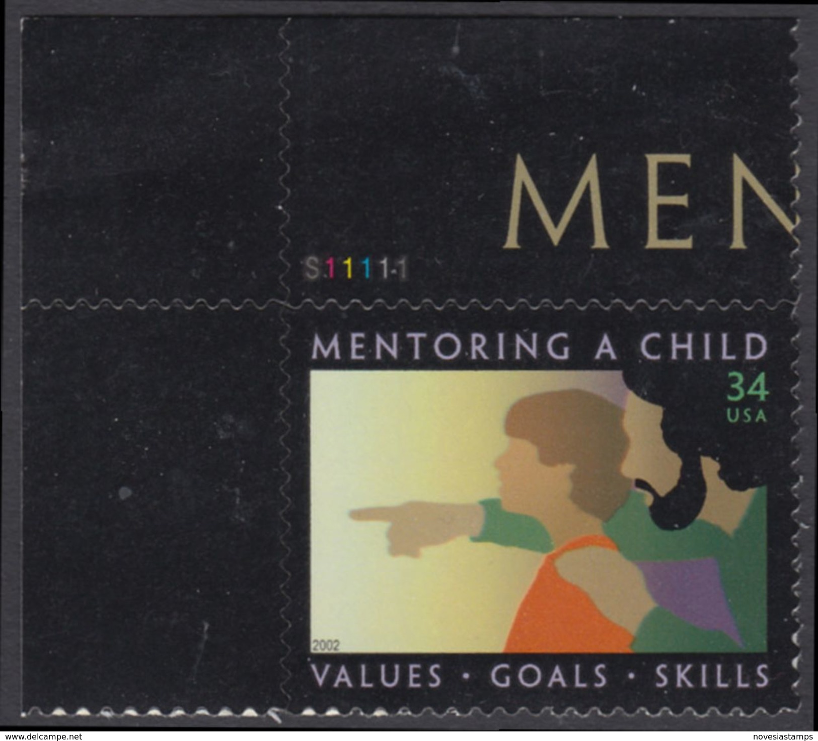 !a! USA Sc# 3556 MNH SINGLE From Upper Left Corner W/ Plate-# (UL/S11111) - Mentoring A Child - Nuovi