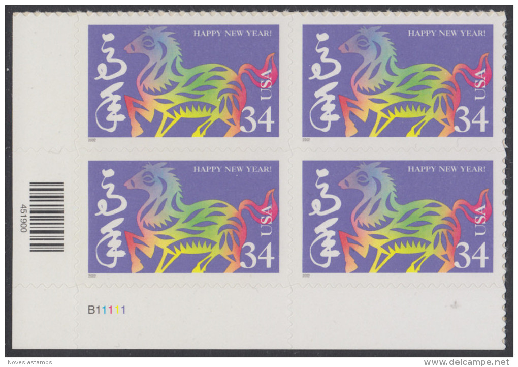 !a! USA Sc# 3559 MNH PLATEBLOCK (LL/B11111/a) - Happy New Year: Year Of The Horse - Nuevos