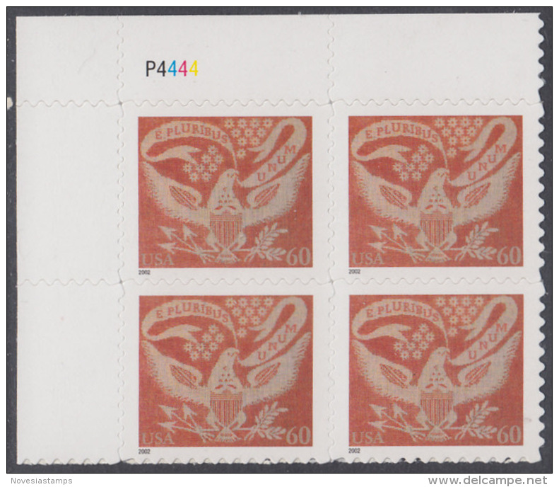 !a! USA Sc# 3646 MNH PLATEBLOCK (UL/P4444/b) - Coverlet Eagle - Unused Stamps