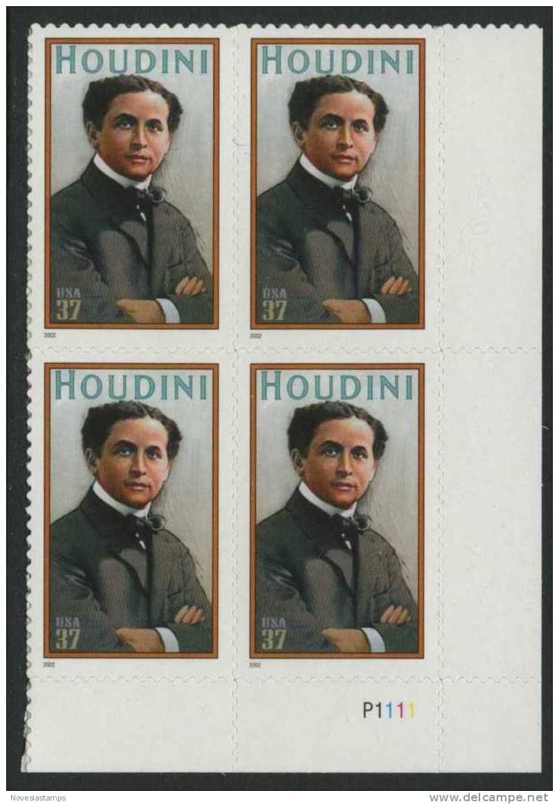 !a! USA Sc# 3651 MNH PLATEBLOCK (LR/P1111) - Harry Houdini - Neufs