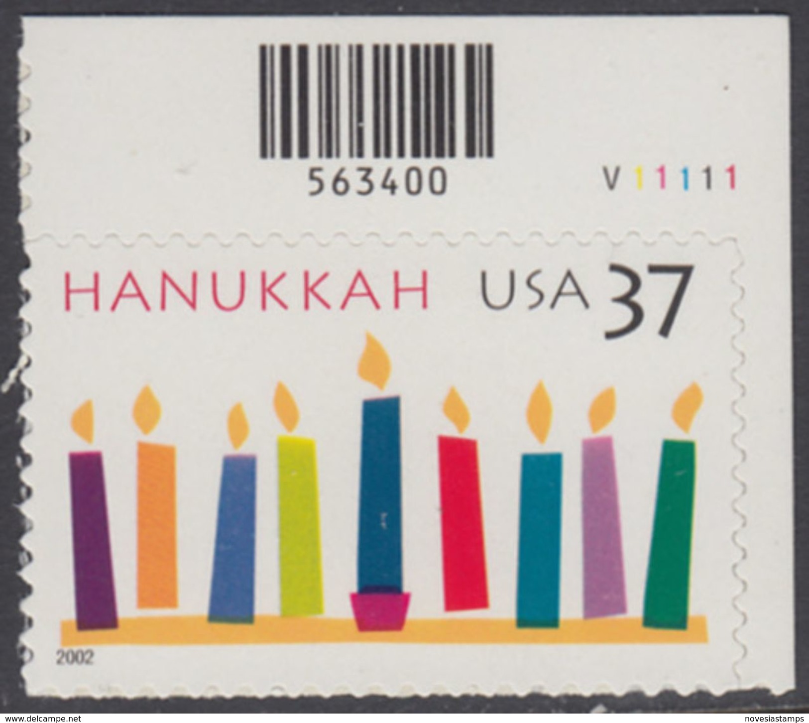 !a! USA Sc# 3672 MNH SINGLE From Upper Right Corner W/ Plate-# (UR/V11111) - Hanukkah - Ungebraucht