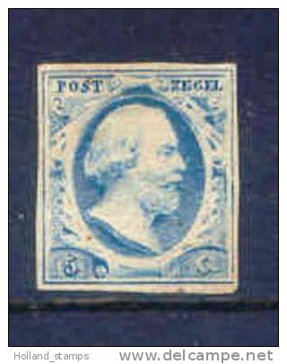 1852 Koning Willem III 5 Cent BLAUW NVPH 1 * Periode 1852 Nederland Nr. 1 ONGEBRUIKT  (4)  Inutilisé - Ongebruikt