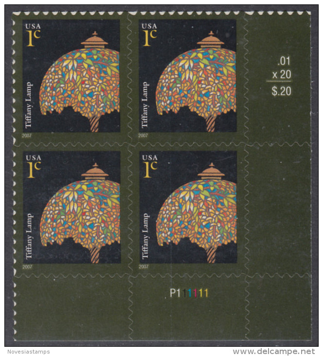 !a! USA Sc# 3749 MNH PLATEBLOCK (LR/P111111/a) - Tiffany Lamp - Unused Stamps