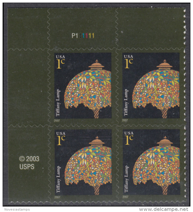 !a! USA Sc# 3749 MNH PLATEBLOCK (UL/P111111/a) - Tiffany Lamp - Unused Stamps