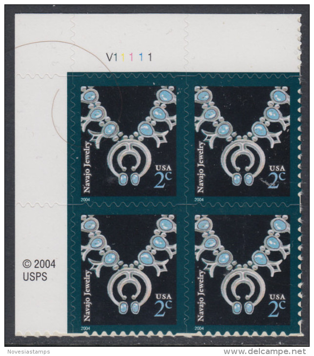 !a! USA Sc# 3750 MNH PLATEBLOCK (UL/V11111) - Navajo Necklace - Unused Stamps