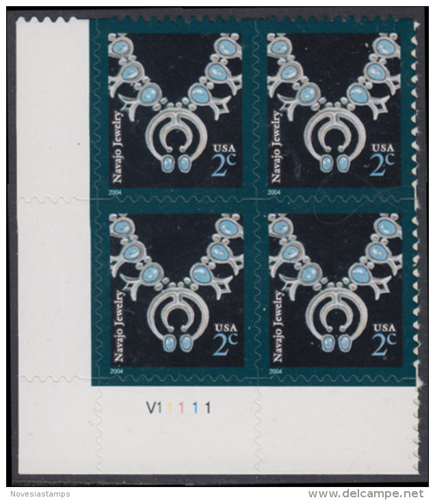 !a! USA Sc# 3750 MNH PLATEBLOCK (LL/V11111) - Navajo Necklace - Unused Stamps