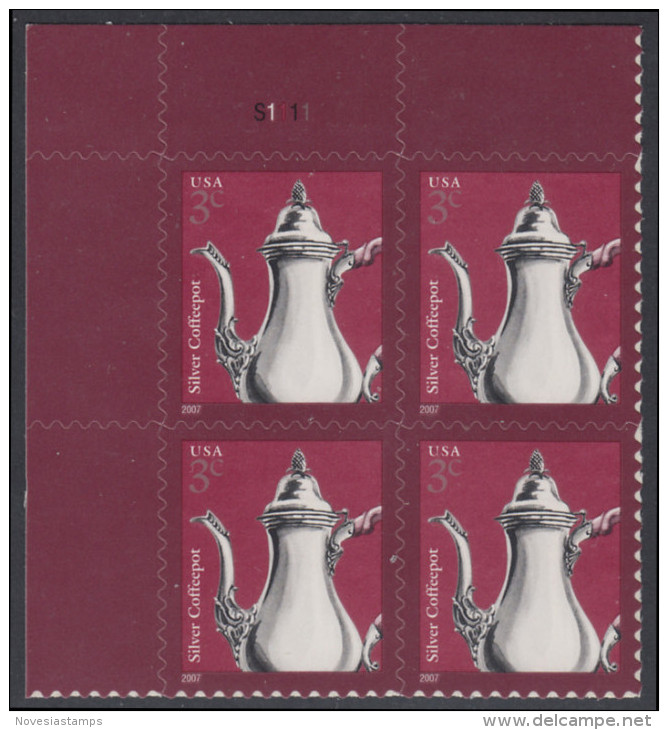 !a! USA Sc# 3754 MNH PLATEBLOCK (UL/S1111/a) - Silver Coffeepot - Unused Stamps