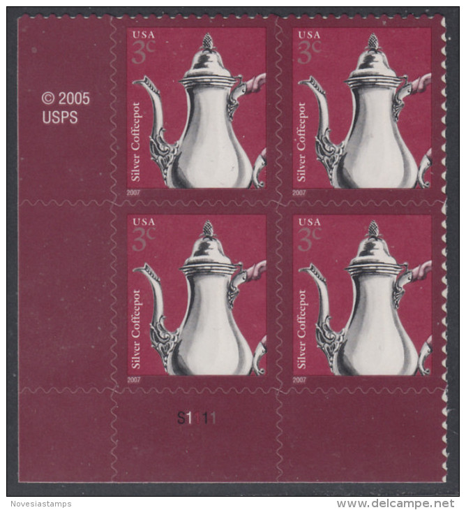 !a! USA Sc# 3754 MNH PLATEBLOCK (LL/S1111/a) - Silver Coffeepota - Ungebraucht