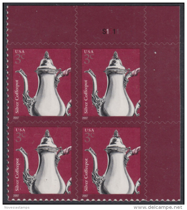 !a! USA Sc# 3754 MNH PLATEBLOCK (UR/S1111/a) - Silver Coffeepota - Unused Stamps