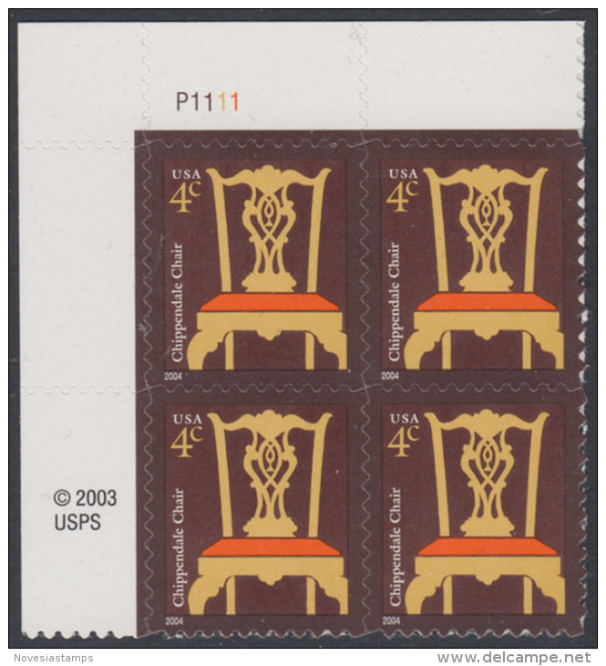 !a! USA Sc# 3755 MNH PLATEBLOCK (UL/P1111/a) - Chippendale Chair - Unused Stamps