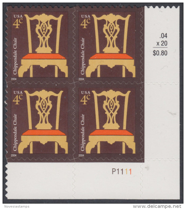 !a! USA Sc# 3755 MNH PLATEBLOCK (LR/P1111) - Chippendale Chair - Ungebraucht