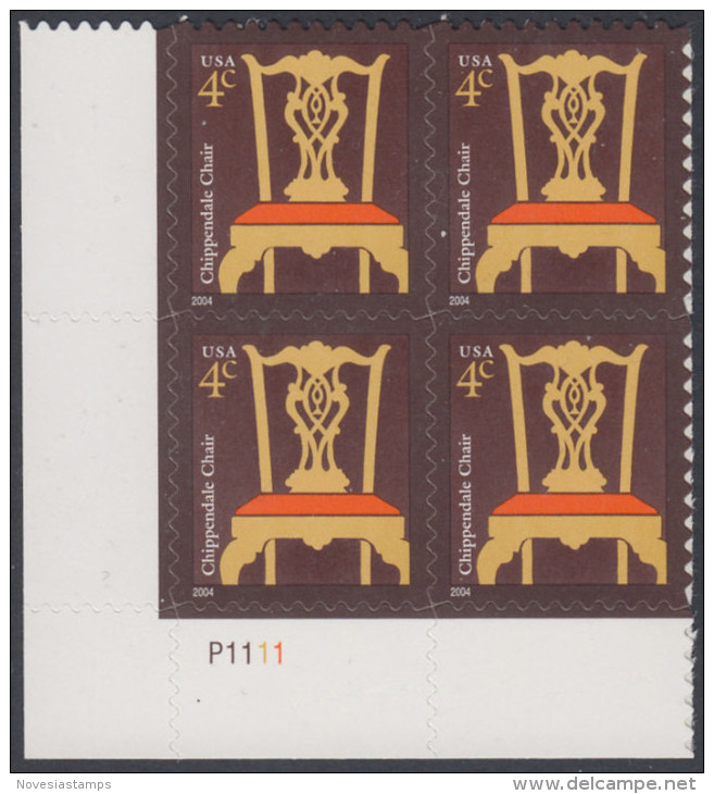 !a! USA Sc# 3755 MNH PLATEBLOCK (LL/P1111) - Chippendale Chair - Unused Stamps