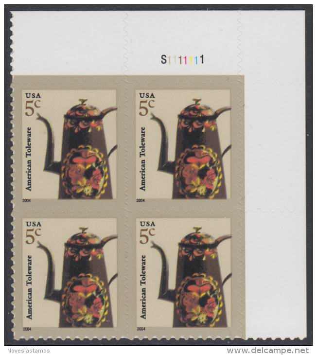 !a! USA Sc# 3756 MNH PLATEBLOCK (UR/S1111111/a) - American Toleware - Ungebraucht