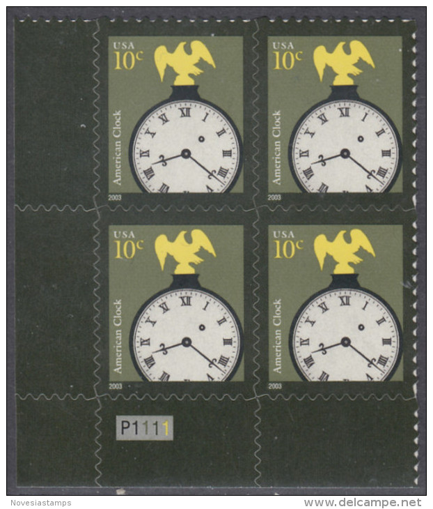!a! USA Sc# 3757 MNH PLATEBLOCK (LL/P1111/a) - American Clock - Unused Stamps