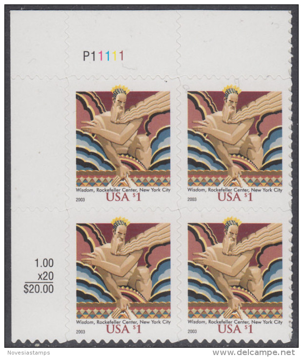 !a! USA Sc# 3766 MNH PLATEBLOCK (UL/P11111/a) - Wisdom - Unused Stamps