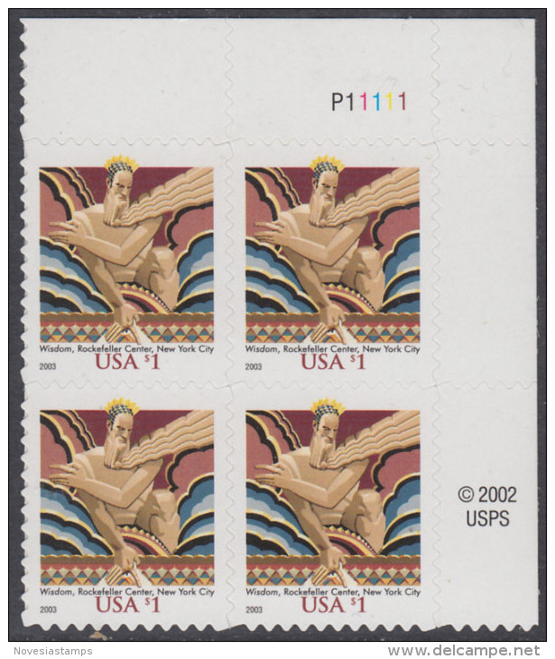 !a! USA Sc# 3766 MNH PLATEBLOCK (UR/P11111/a) - Wisdom - Unused Stamps