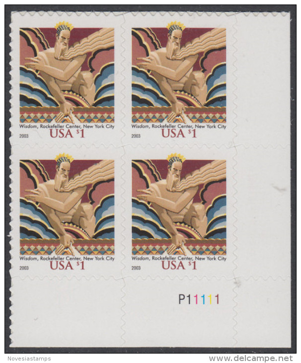 !a! USA Sc# 3766 MNH PLATEBLOCK (LR/P11111) - Wisdom - Ungebraucht