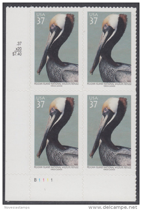 !a! USA Sc# 3774 MNH PLATEBLOCK (LL/B1111/a) - Pelican Island - Neufs