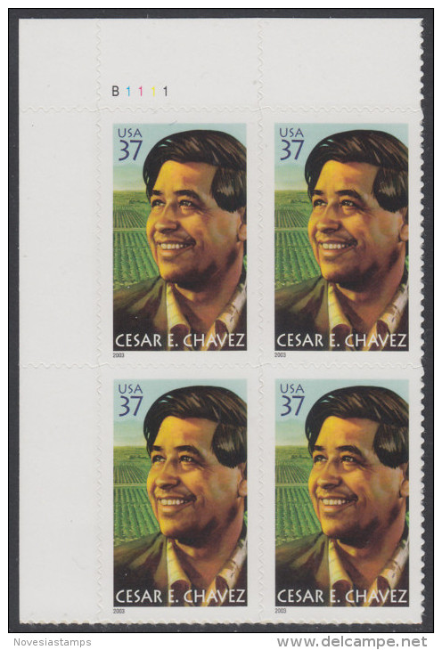 !a! USA Sc# 3781 MNH PLATEBLOCK (UL/B1111/a) - Cesar E. Chavez - Neufs