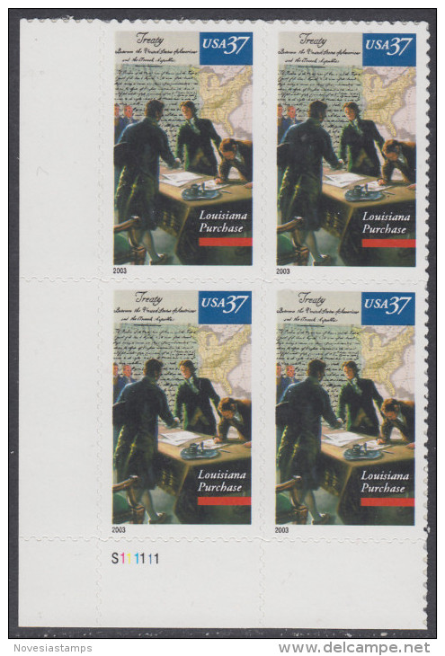 !a! USA Sc# 3782 MNH PLATEBLOCK (LL/S111111/a) - Louisiana Purchase - Ungebraucht