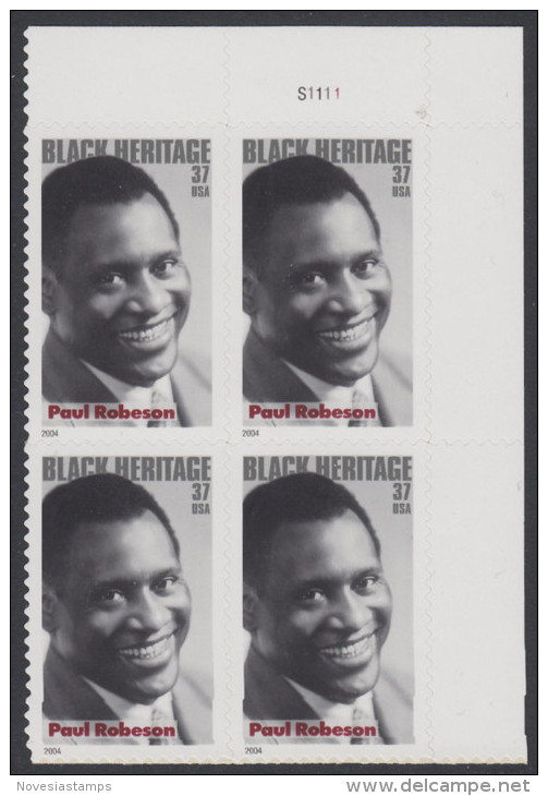 !a! USA Sc# 3834 MNH PLATEBLOCK (UR/S1111) - Paul Robeson - Unused Stamps
