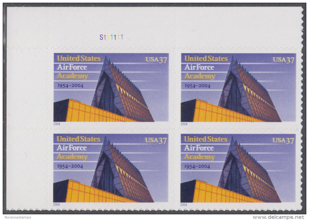 !a! USA Sc# 3838 MNH PLATEBLOCK (UL/S111111/a) - US Airforce Academy - Neufs