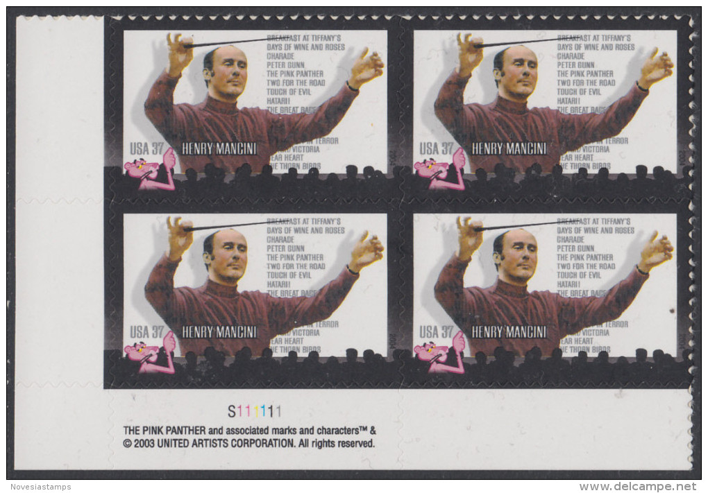 !a! USA Sc# 3839 MNH PLATEBLOCK (LL/S111111/a) - Henry Mancini - Neufs