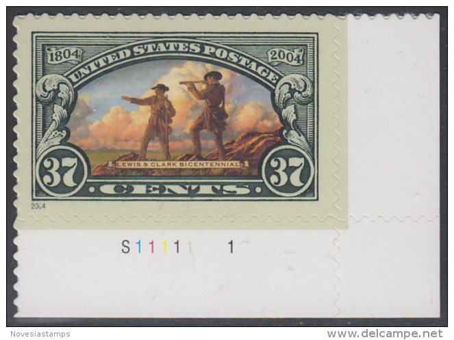 !a! USA Sc# 3854 MNH SINGLE From Lower Right Corner W/ Plate-# (LR/S11111-1) - Lewis & Clark Expedition - Neufs