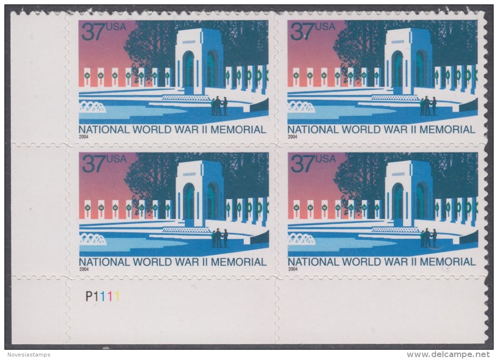 !a! USA Sc# 3862 MNH PLATEBLOCK (LL/P1111) - National World War II Memorial - Neufs