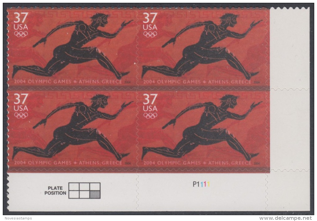 !a! USA Sc# 3863 MNH PLATEBLOCK (LR/P1111/a) - 2004 Summer Olympic Games Athens - Neufs