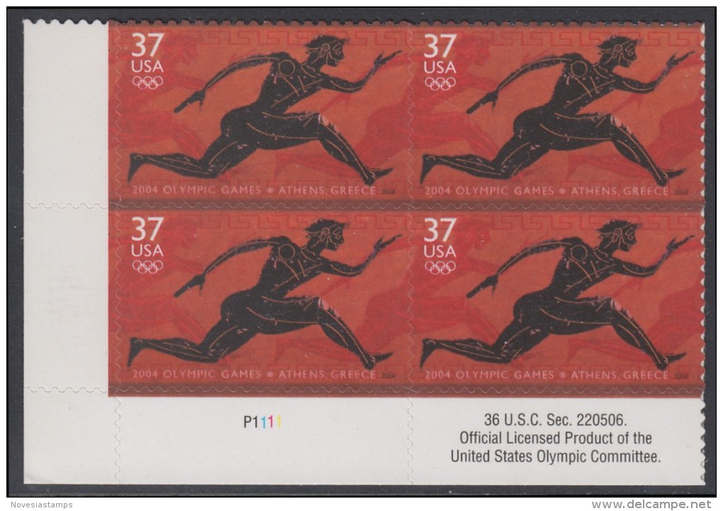 !a! USA Sc# 3863 MNH PLATEBLOCK (LL/P1111/a) - 2004 Summer Olympic Games Athens - Nuevos